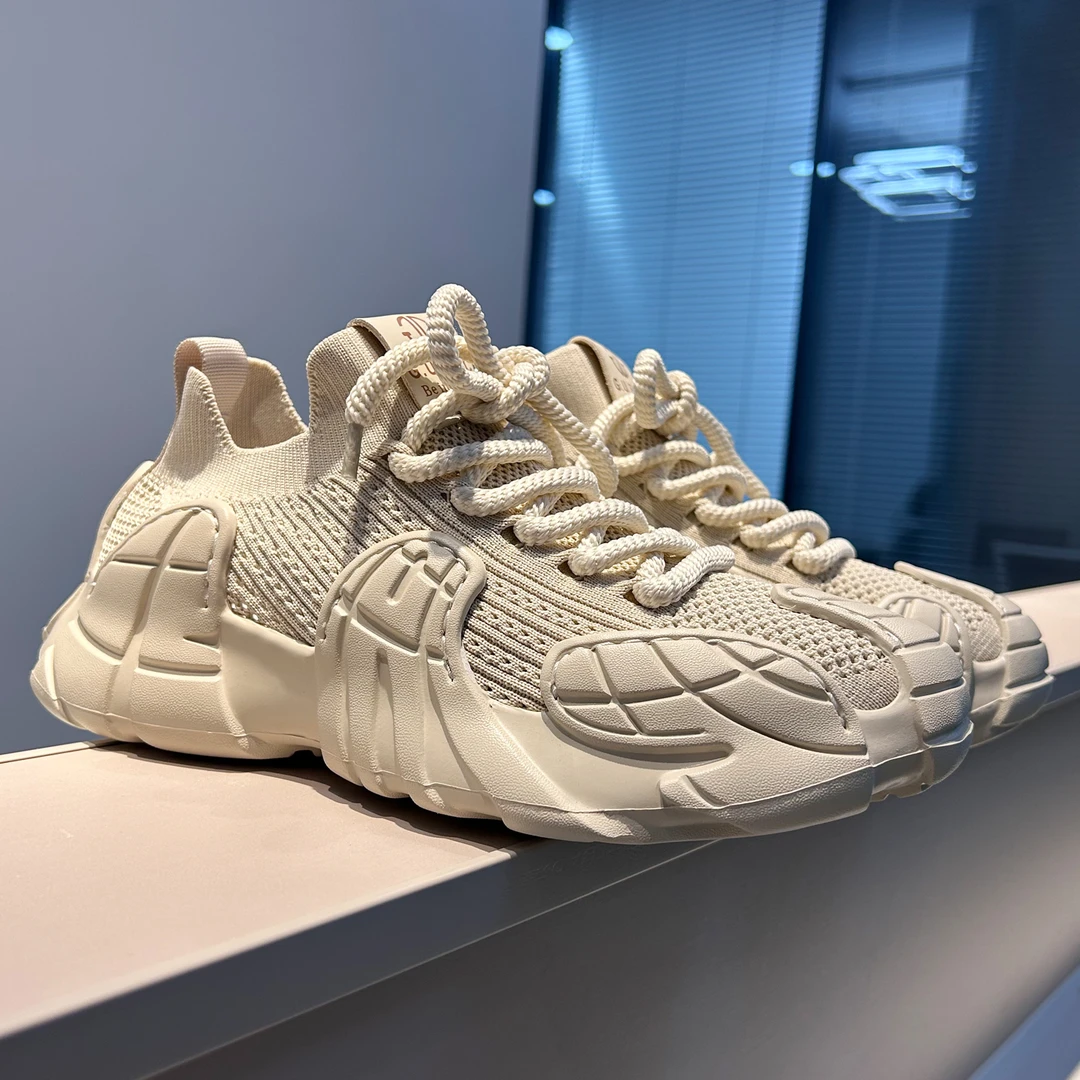 2025新款厚底休闲男士网面鞋透气轻便潮鞋欧美风夏季飞织老爹鞋