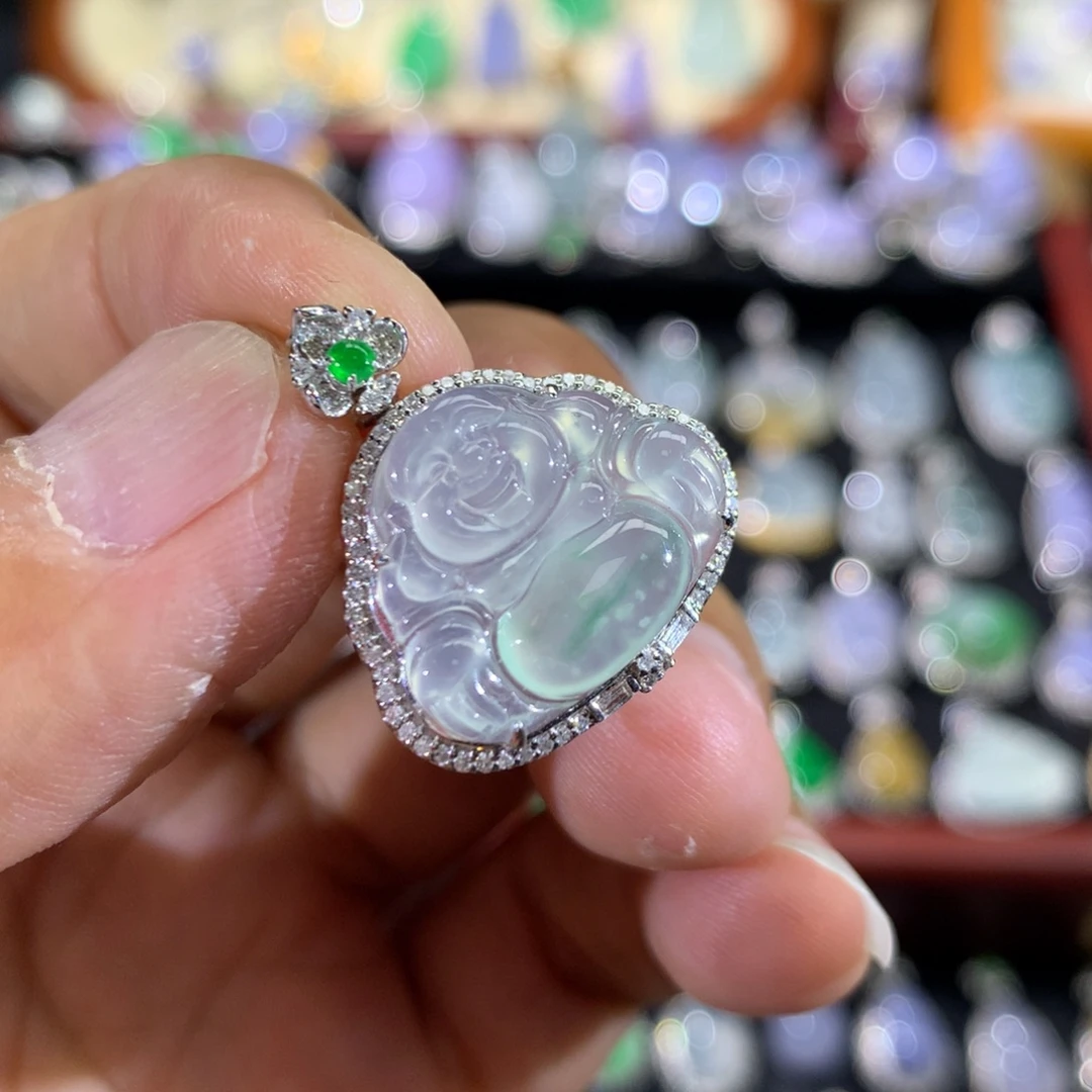 翡翠18K金镶嵌吊坠(不含链)