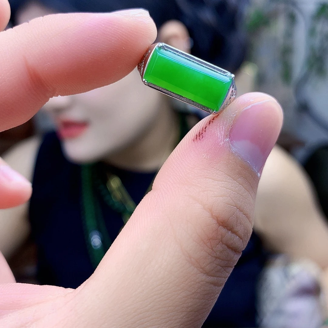 和田玉（碧玉）银S925镶嵌吊坠(不含链)戒指