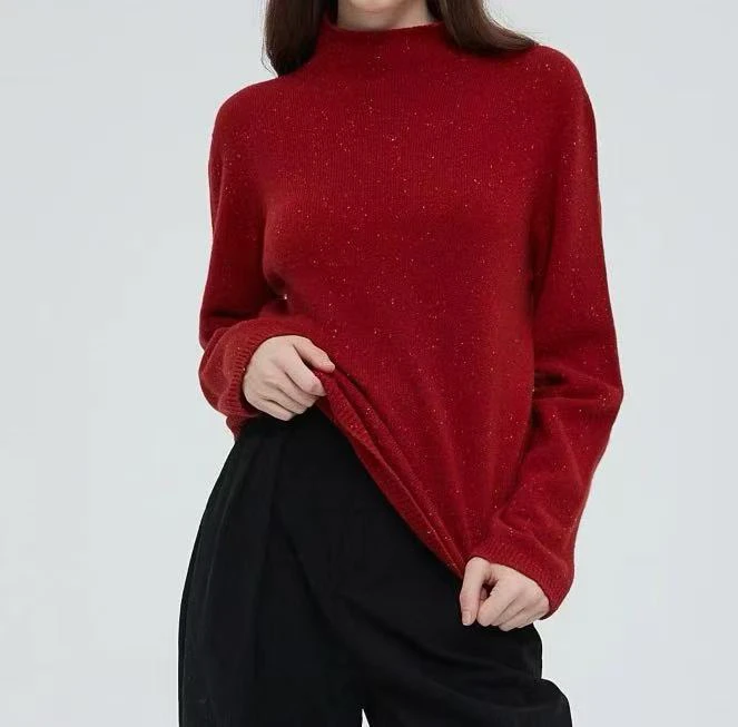 低调奢华    新年红色金丝针织毛衣女宽松显瘦百搭打底衫减龄8670