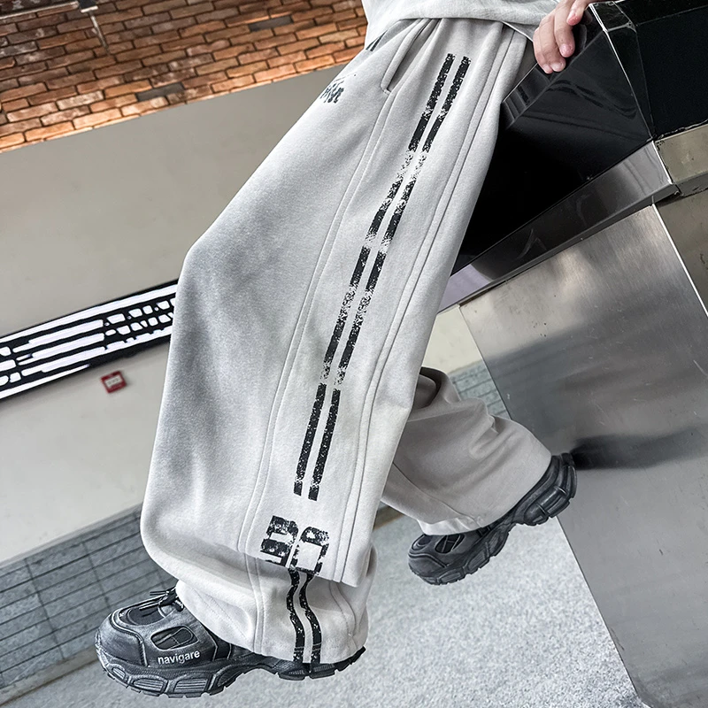 男童春秋侧边印花运动裤卫裤棉长裤新款中大童高定儿童街舞潮牌