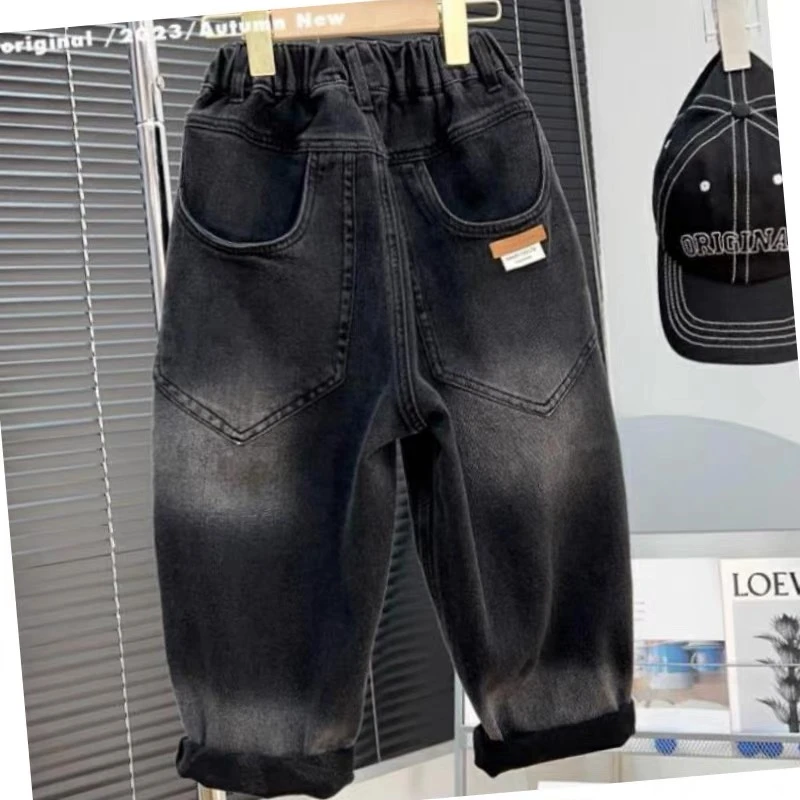 【清仓福利】黑牛仔裤加绒加厚痞帅中大童休闲长裤洋气宽松儿童