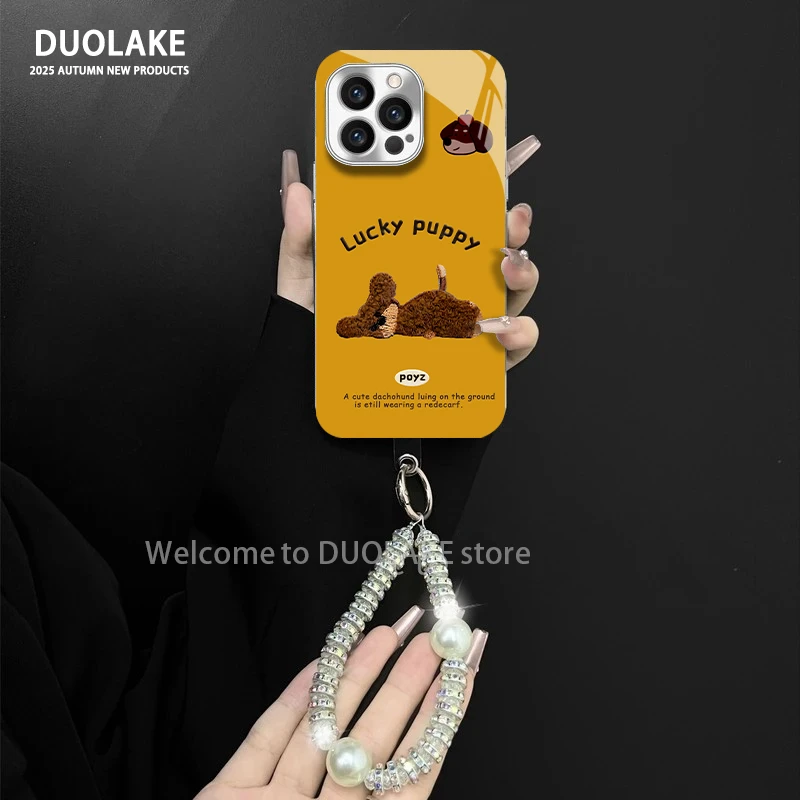 趴地小狗适用苹果vivo华为oppo小米iPhone17电镀玻璃防摔手机壳潮