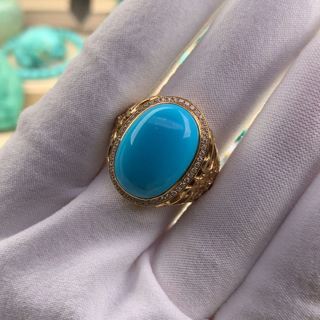 绿松石珠宝奇石18K金镶嵌陈*峰