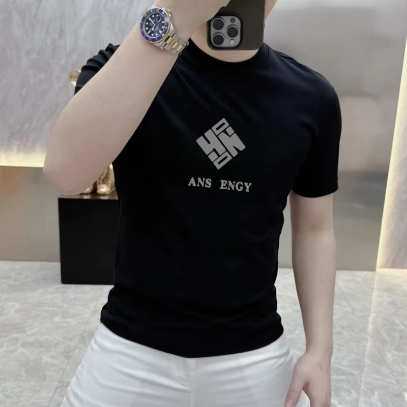 2025夏季男士T恤上衣潮流个性印花修身圆领休闲百搭网红时尚半袖
