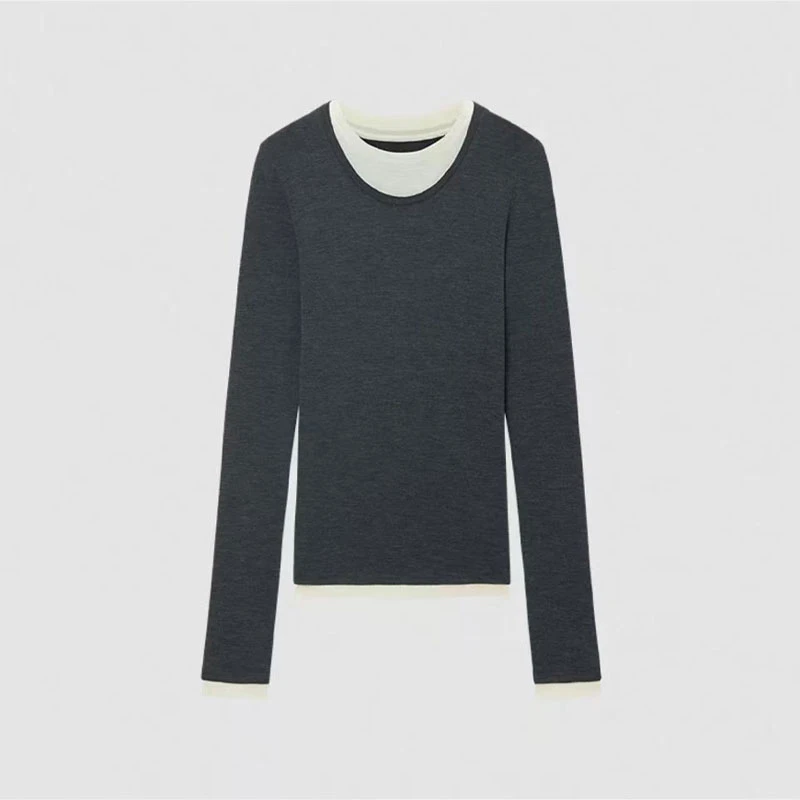 【老李推荐】针织圆领假两件打底71201