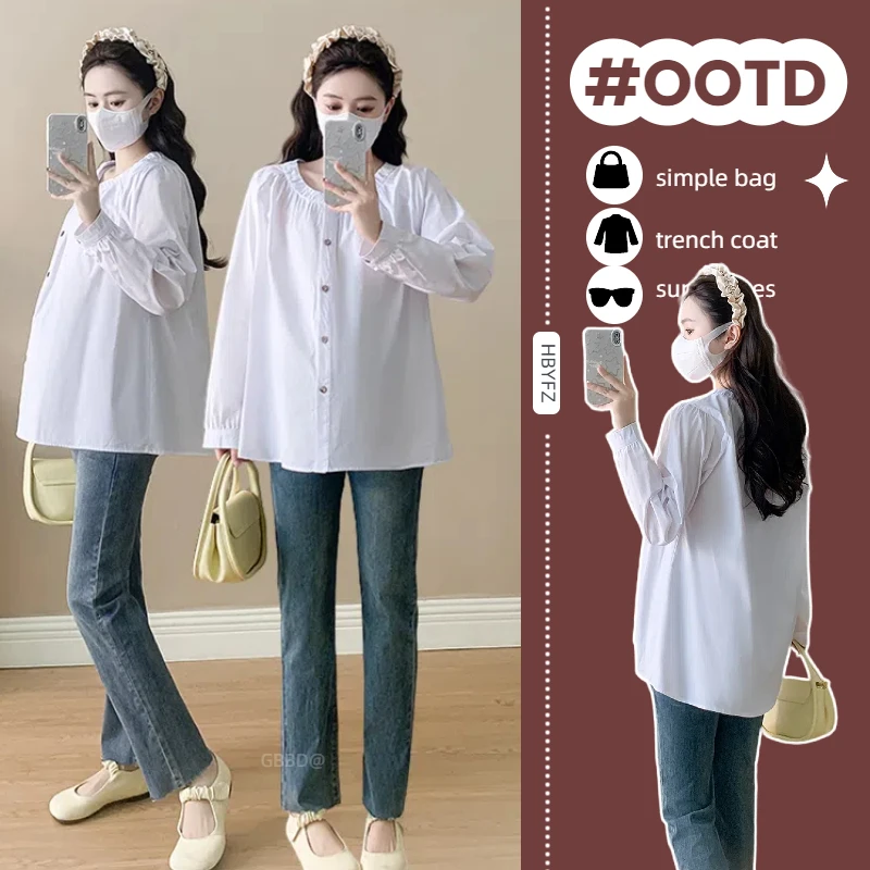 春季2025新款孕妇装一排扣衬衫春款休闲衬衣时尚宽松纯色百搭上衣
