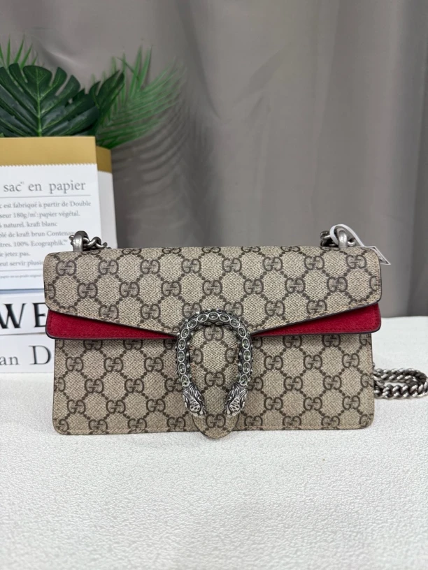 95新 GUCCI/古驰 古驰新款钻扣酒神拼红单肩斜挎包