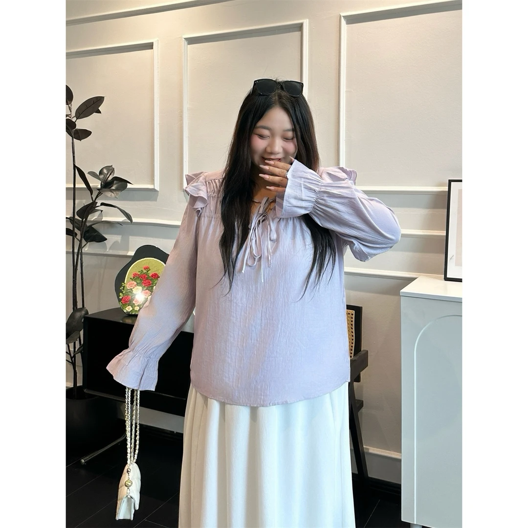 断码捡漏~大码女装秋季宽松花契200斤胖mm法式温柔风T恤14740-H