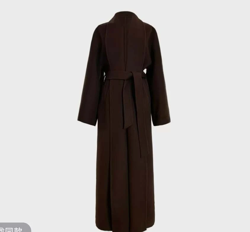 【MYLD】秋冬长款宽松长毛呢外套休闲大衣毛呢时尚系带外套 51830