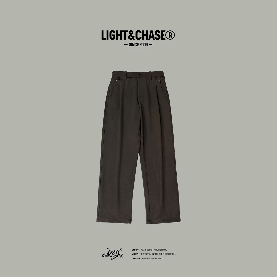 【解构口袋】毛尼休闲裤潮流男士纯色复古宽松简约中高腰品质厚款