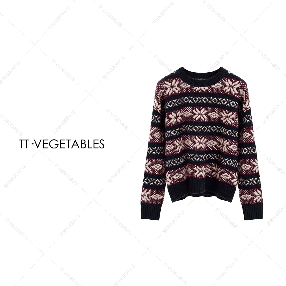 TT・VEGETABLES【序白】誊清 山羊绒针织衫提花条纹圆领毛衣521800