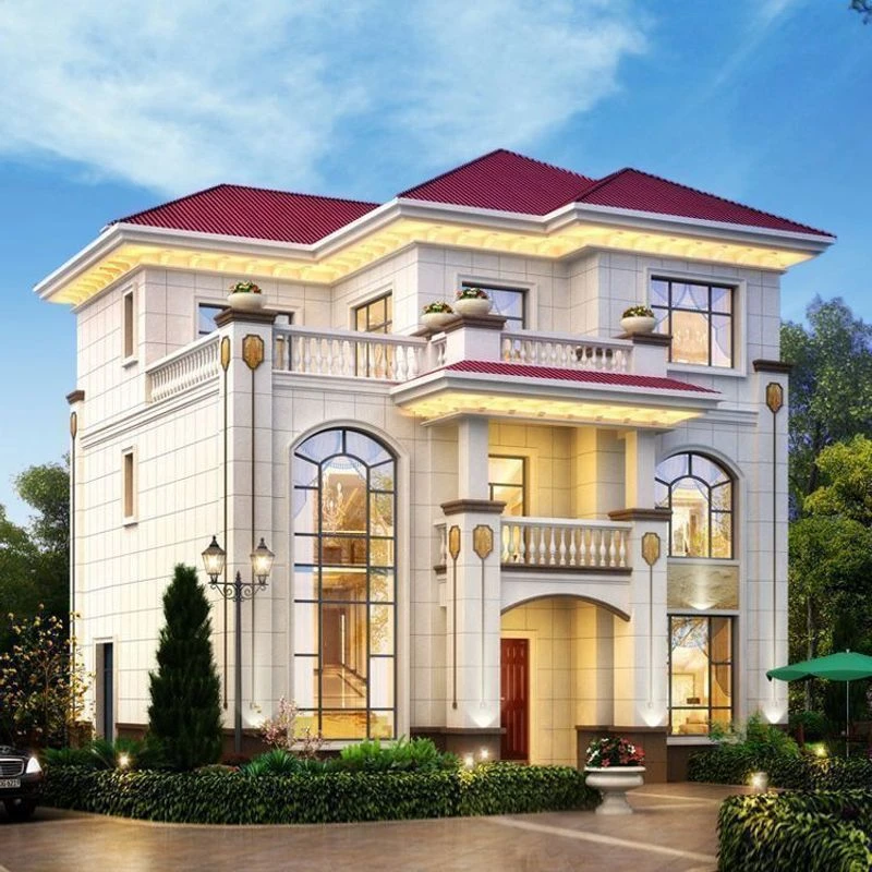 11.46x11.8m网红三层欧式设计别墅图纸农村自建房全套施工图纸