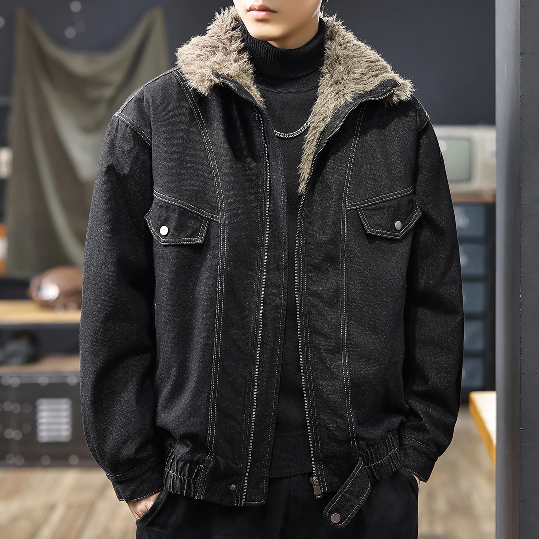 做旧复古水洗牛仔外套户外抗寒工装夹克男士棉服冬季保暖加厚棉衣