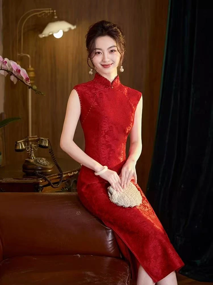 DXJ【德红色年轻新娘订婚旗袍新中式绝美优雅气质高级感新款送考