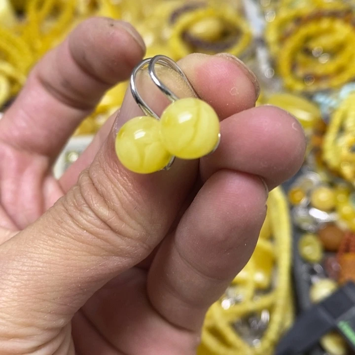 裸石蜜蜡银S925镶嵌耳坠