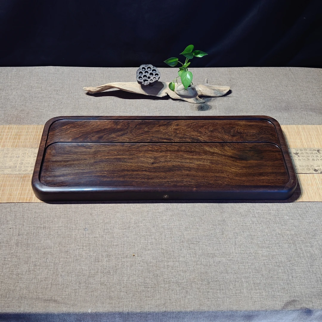 黑檀木实木手工茶盘简约双层经典干湿分层家用办公茶盘，尺寸70*30