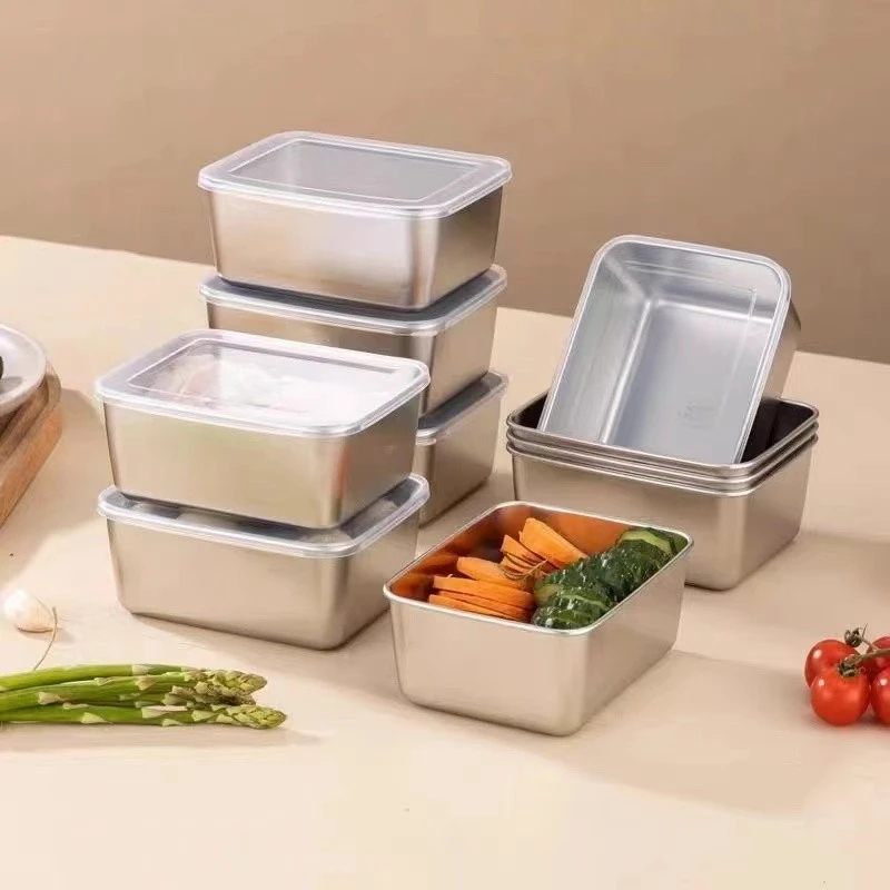 【5个装】不锈钢保鲜盒摆摊野餐盒长方形多用盒冰箱收纳盒分格盒