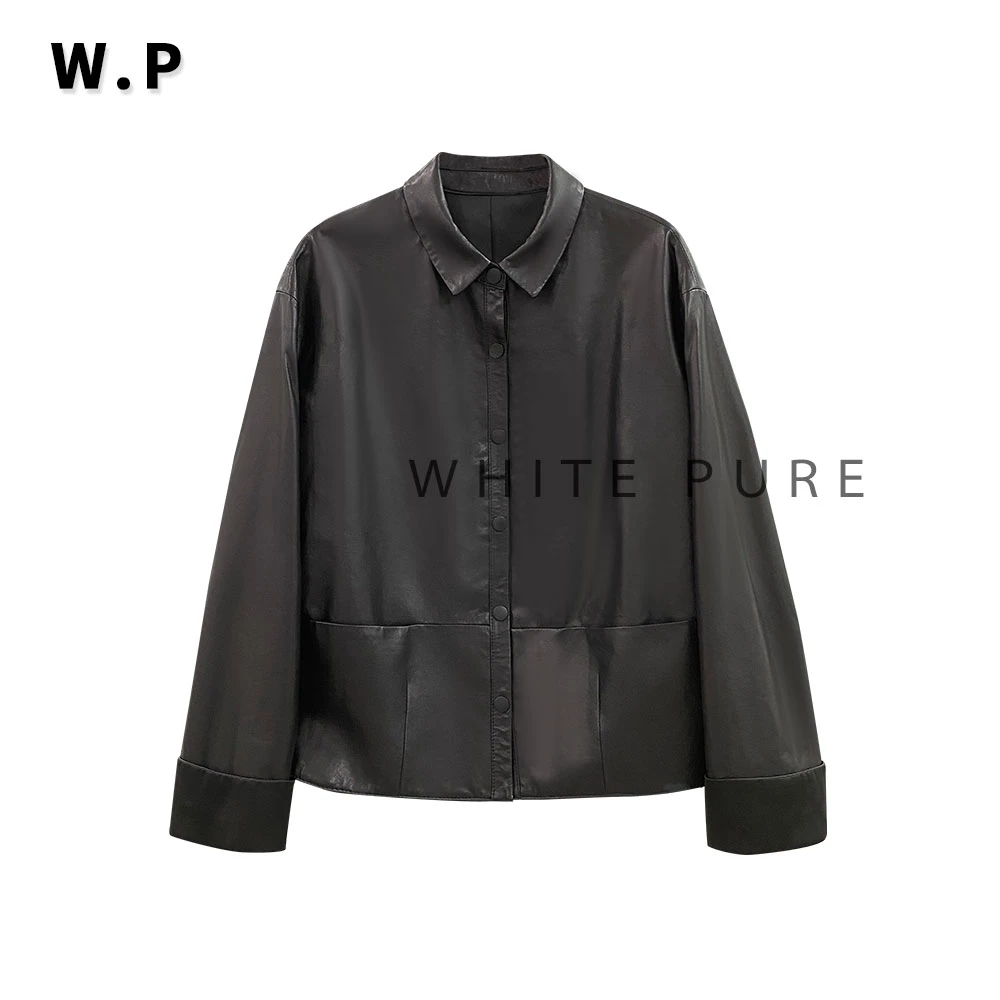 W.P | 新品休闲女士翻领真皮植鞣皮皮衣25130