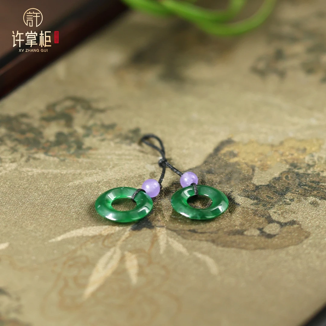 许掌柜｜翡翠挂件天然翡翠A货辣绿甜甜圈手机背包配饰百搭个性简约