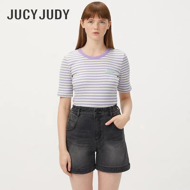 JJ淡紫色条纹短袖7159