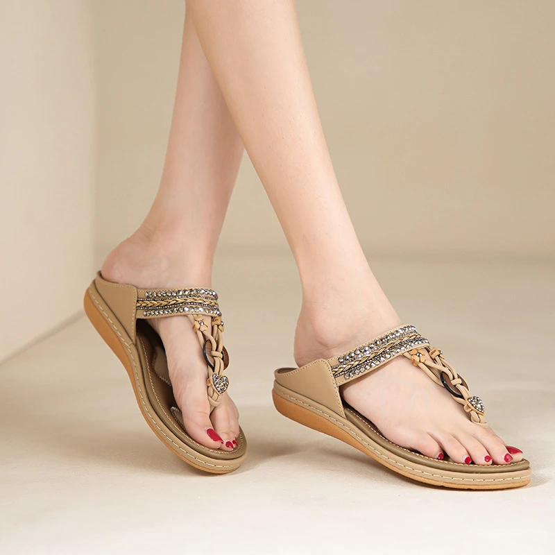 真皮软底凉鞋女2025夏季新款百搭休闲仙女风波西米亚人字拖鞋女