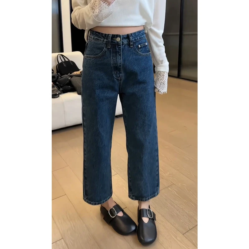 艾塔莉九分窄版阔腿牛仔裤女春夏新款法棍裤大码九分裤百搭直筒裤