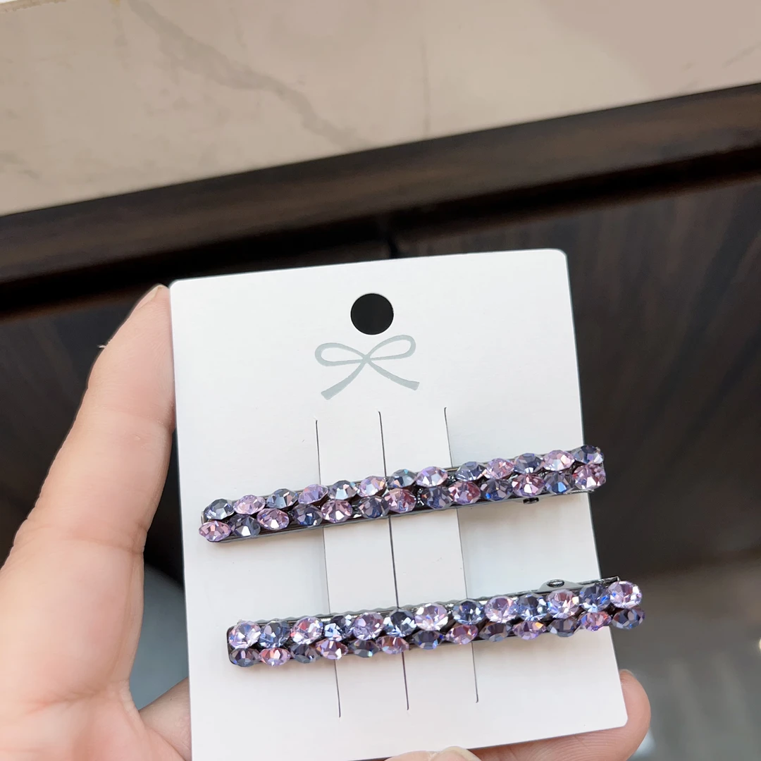 B539紫色双排闪亮一对边夹