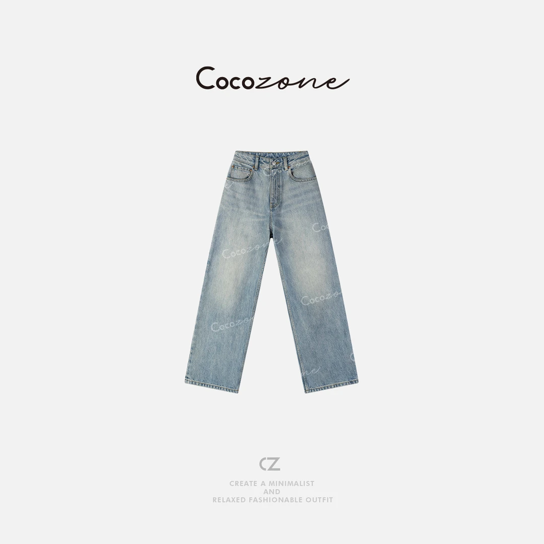 COCO ZONE 刘一一 “牛津裤”100棉水洗牛仔裤显瘦直筒裤ACD1A0037