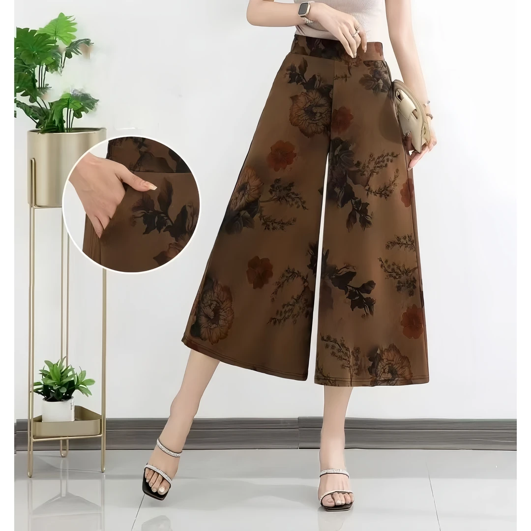 春夏新款冰丝八分高腰宽松遮肉显瘦阔腿裤气质显腿长女裤时尚薄款