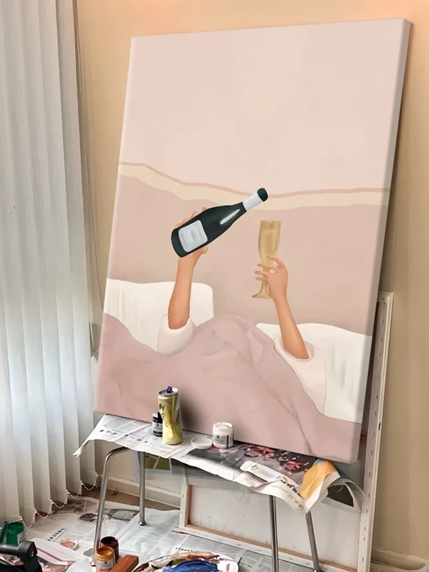 香槟卧室小众简约装饰画手绘油画客厅温馨玄关艺术挂画沙发床头画