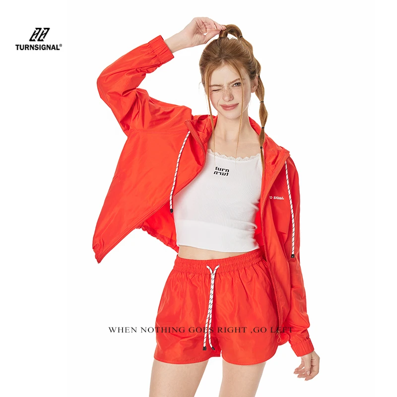 TurnSignal 薄款防晒连帽外套短裤套装女春夏新款休闲运动两件套