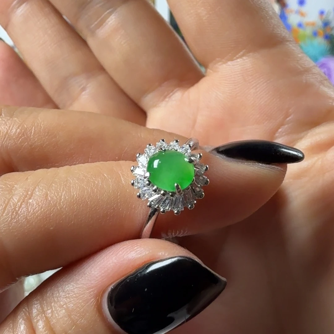 七***安翡翠银S925镶嵌戒指