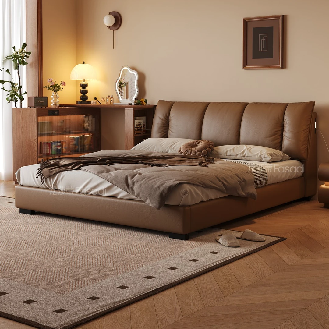 法莎蒂【C2225#】钢琴键床真皮床高箱储物床意式极简主卧床1米8双人