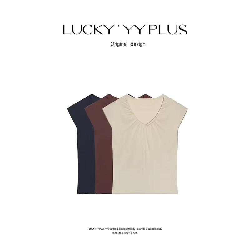 LUCKYYY 高品定制设计感V领小飞袖一片式立裁T恤  B1708