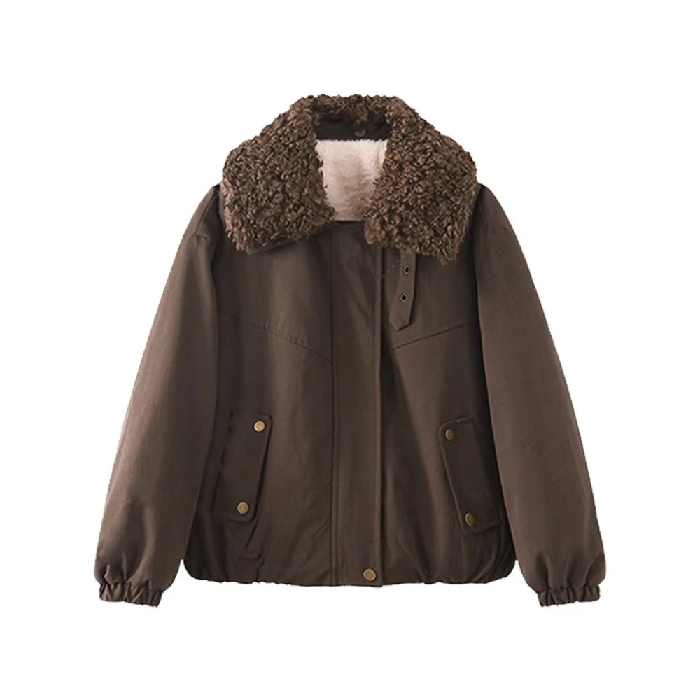 2025年秋冬新款毛毛领加厚时尚短款保暖加绒外套1603