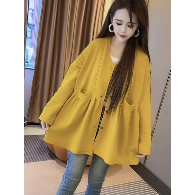 2025年春秋季新款时尚外套韩版设计感宽松中长款收腰卫衣上衣女潮