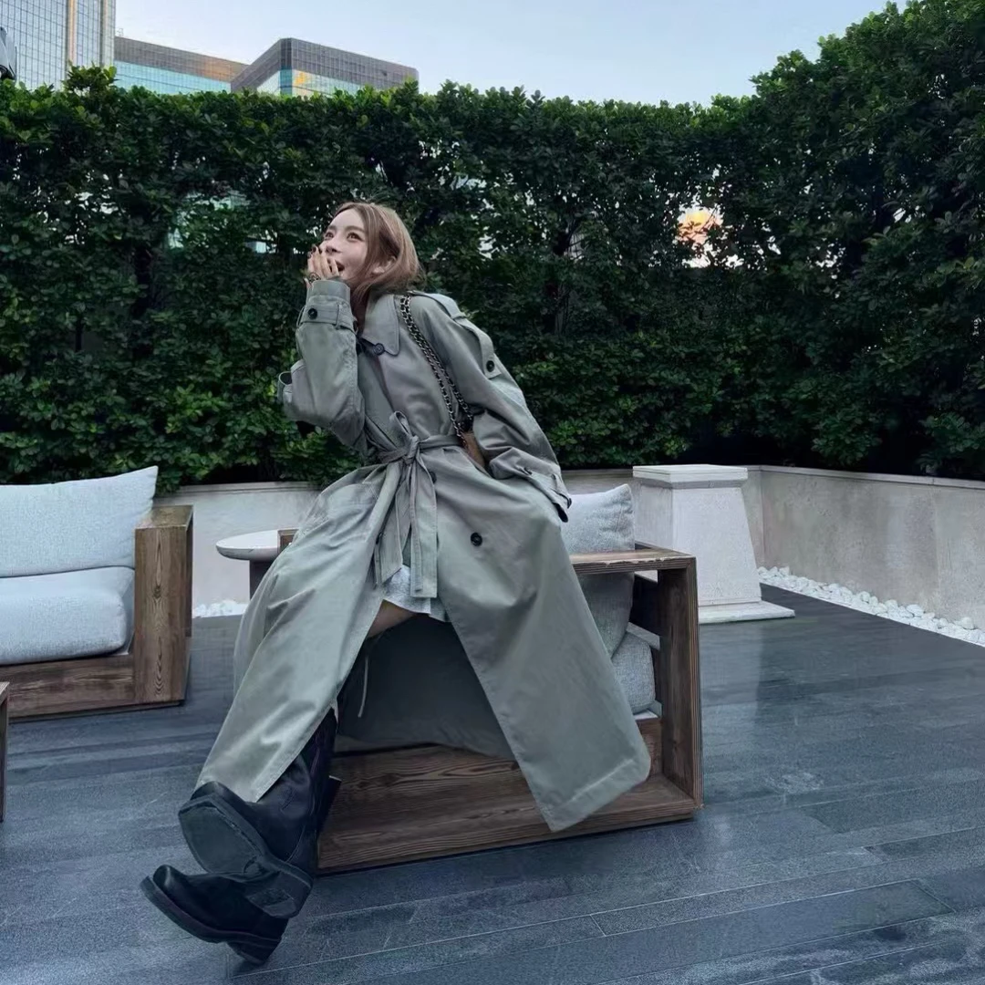 『Qiuuus』深圳南油秋冬复古英伦宽松显瘦双排扣风衣外套