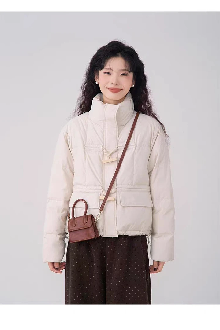 【里物女装】时尚休闲冬季韩版百搭牛角扣立领小棉服1118