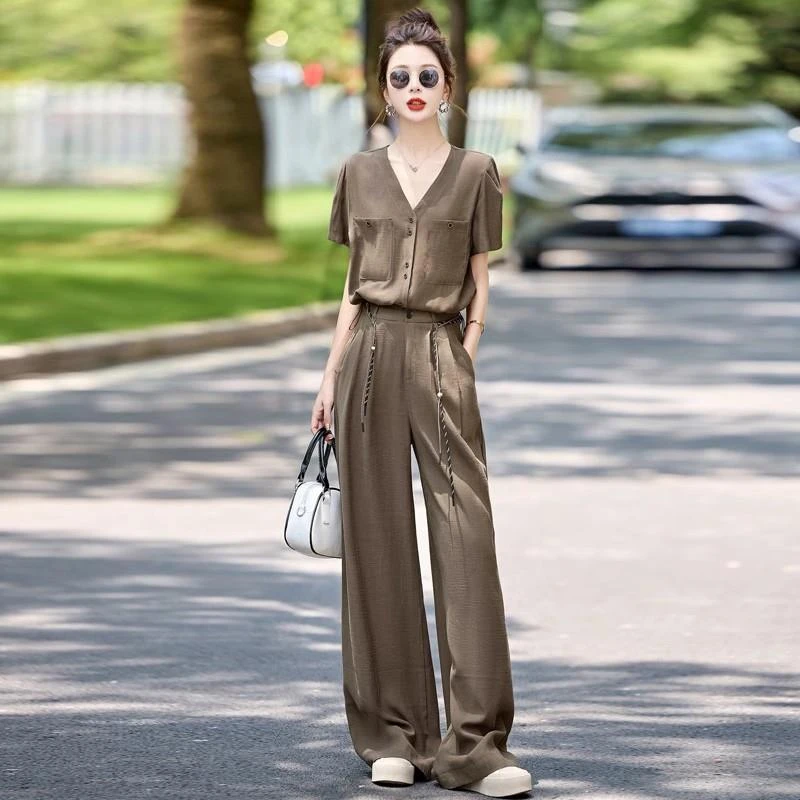 高级感套装2025夏新款小香风洋气显瘦欧货设计感遮肉阔腿裤两件套