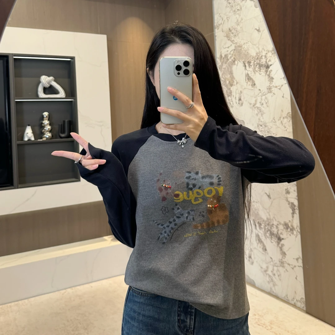 宿慕SUMU磨绒拼色小猫钉珠打底衫10-16冬季时尚软糯舒适内搭1655