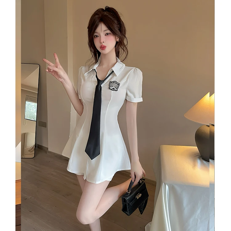 气质纯欲夜场工作装jk制服套装女短袖白色衬衫足浴技师短裤两件套