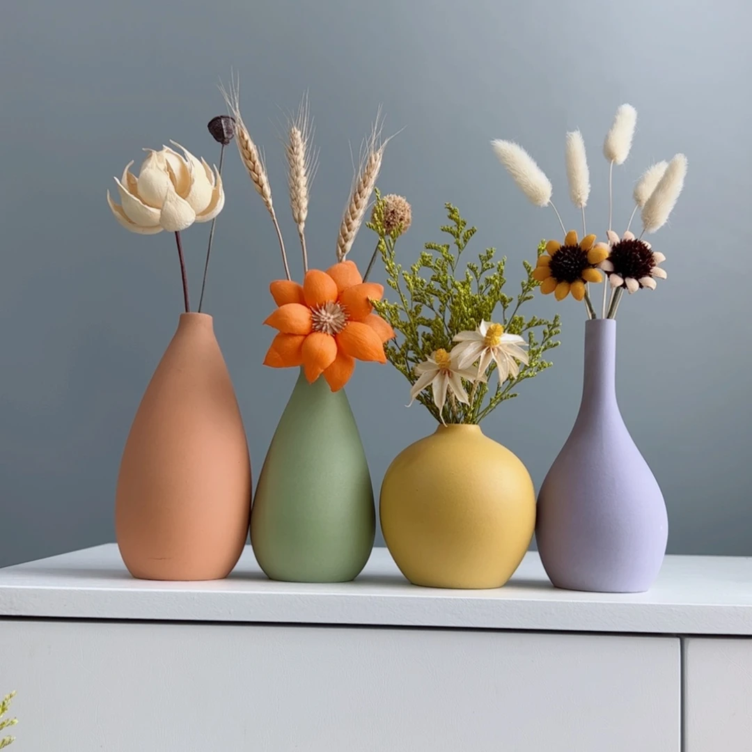 摆件陶瓷小花瓶摆件含花总高约20-30cm