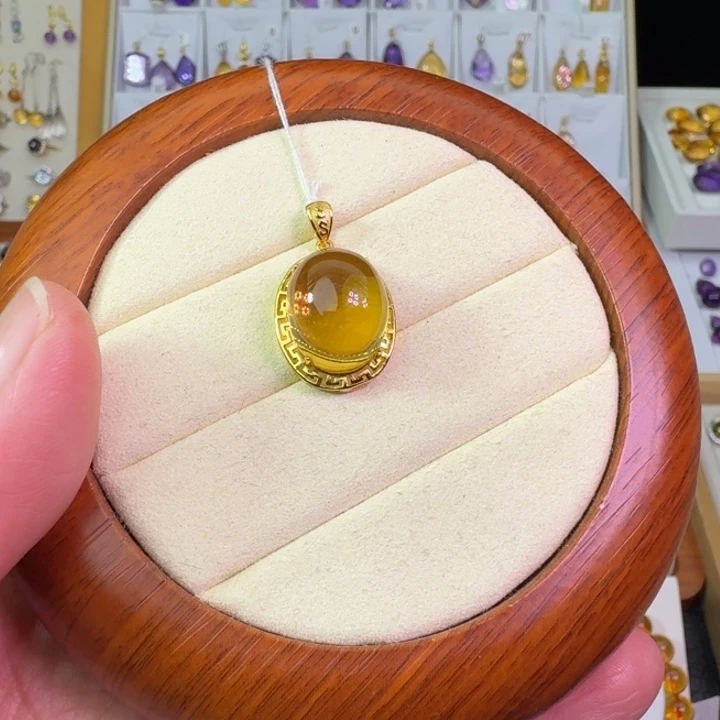 黄晶颈饰银S925镶嵌吊坠