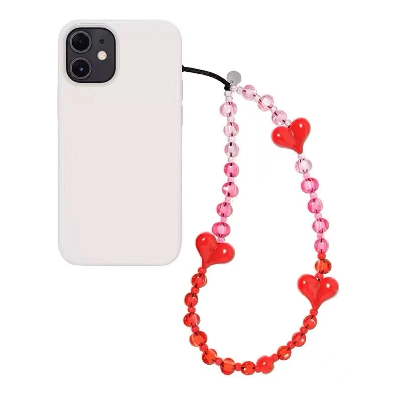 新款渐变串珠爱心手机挂绳防丢便携手腕挂饰小众设计便携手腕式链