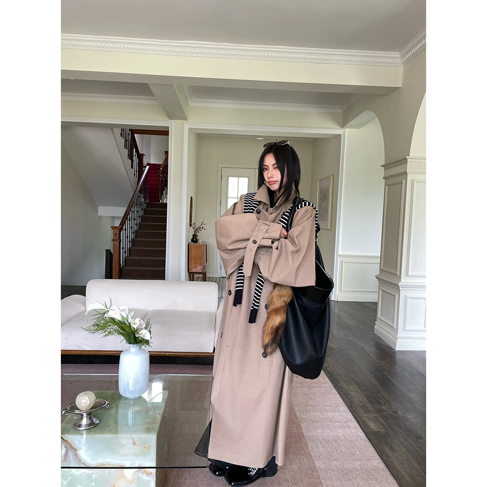 JCCC影子【落叶松】燕麦色廓形立领经典款长款风衣JE5BBF10