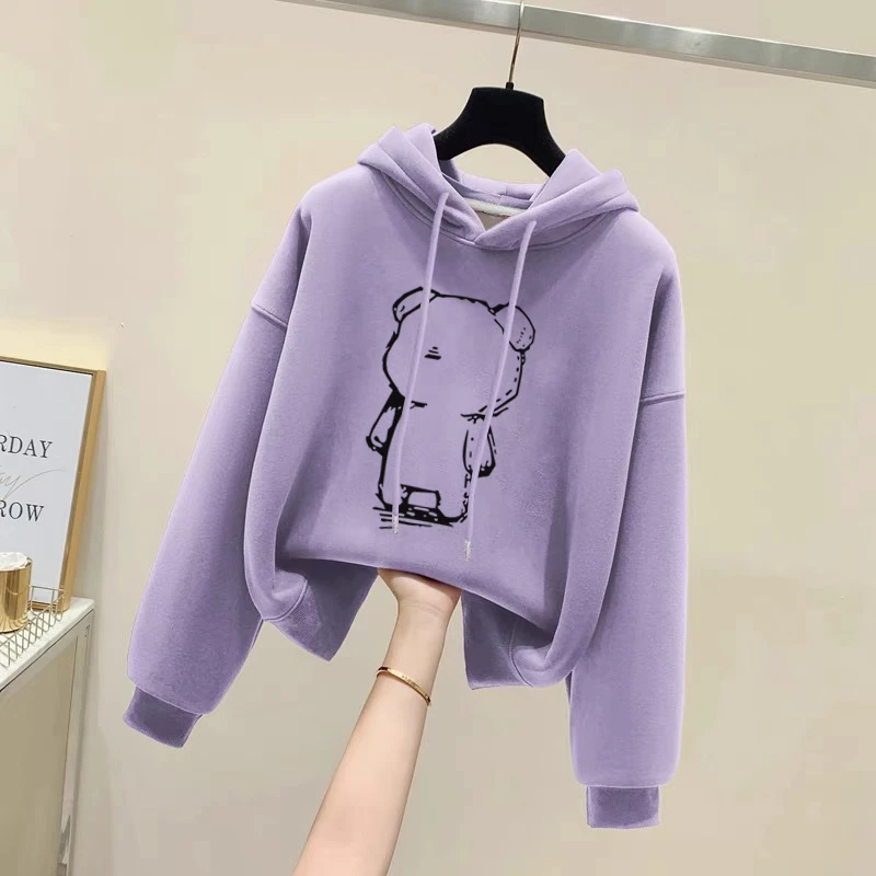 设计感小众秋冬新款2025加绒加厚套头连帽卫衣女短款宽松韩版外套