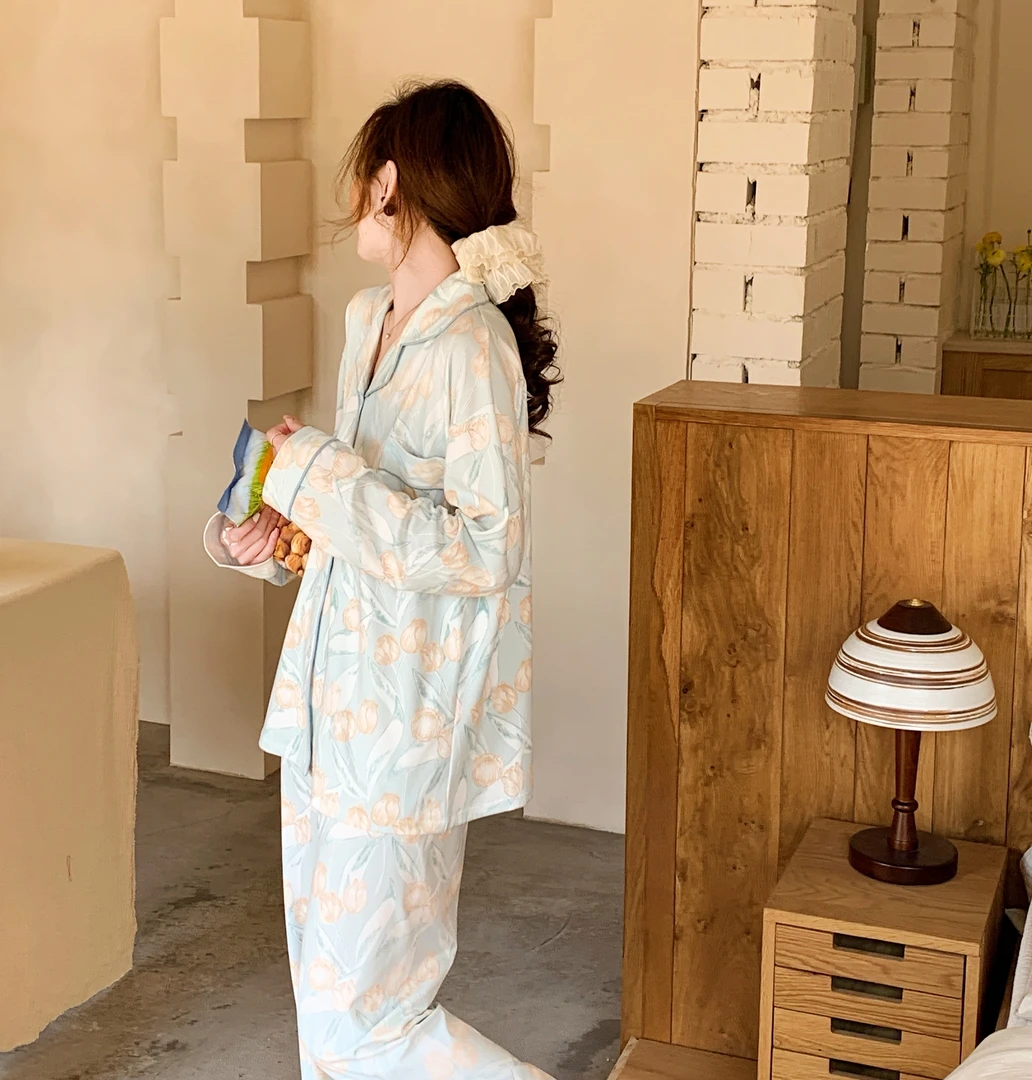 《纯棉带胸垫》孕妇是睡衣月子服产后哺乳睡衣孕妇喂奶家居服产妇