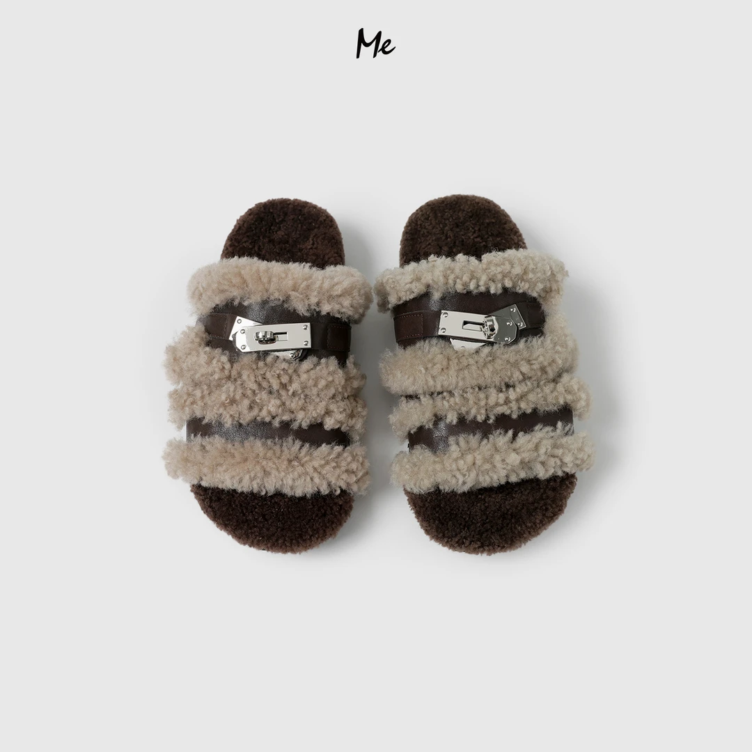 ME【磨砂真皮凯莉扣泰迪鞋拖】teddy卷毛丰盈毛感时尚鞋子MESA2343