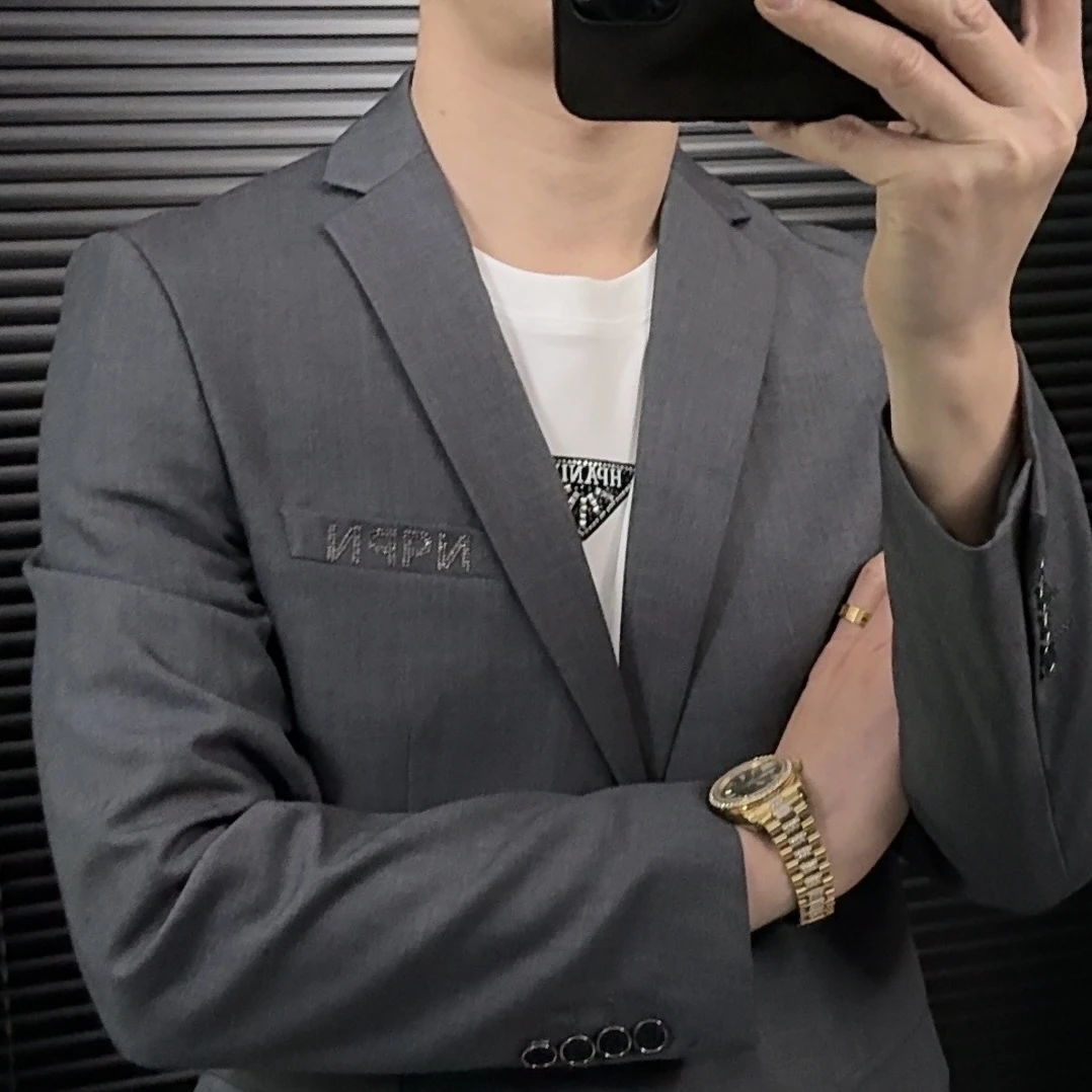 休闲春季帅气常规男士西服上装水洗修身型